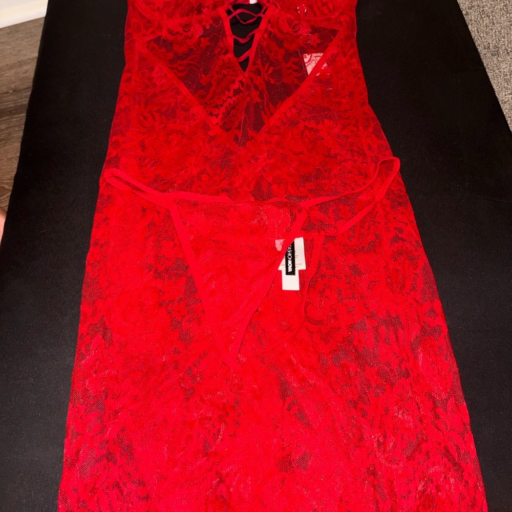 Fashion Nova Red Lace Crisscross Dress